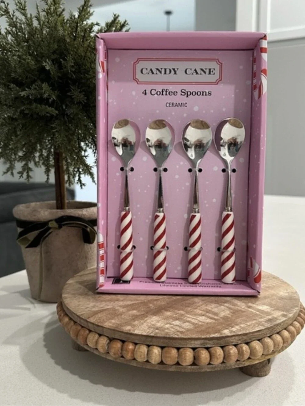 🎅 Candy Cane Red & White Stripe Coffee Spoons - Set of 4 🎅
